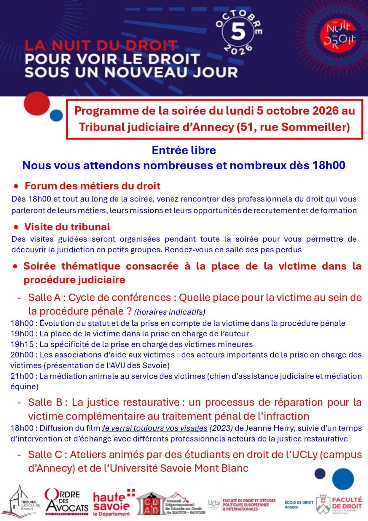 La Nuit du Droit – Lundi 5 octobre 2026 au Tribunal judiciaire d’Annecy